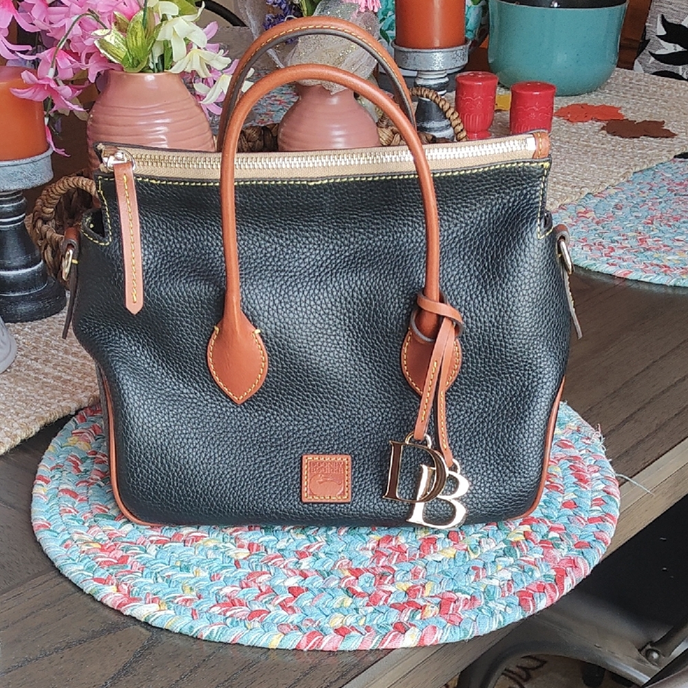 Dooney & Bourke Black and Tan Leather Satchel